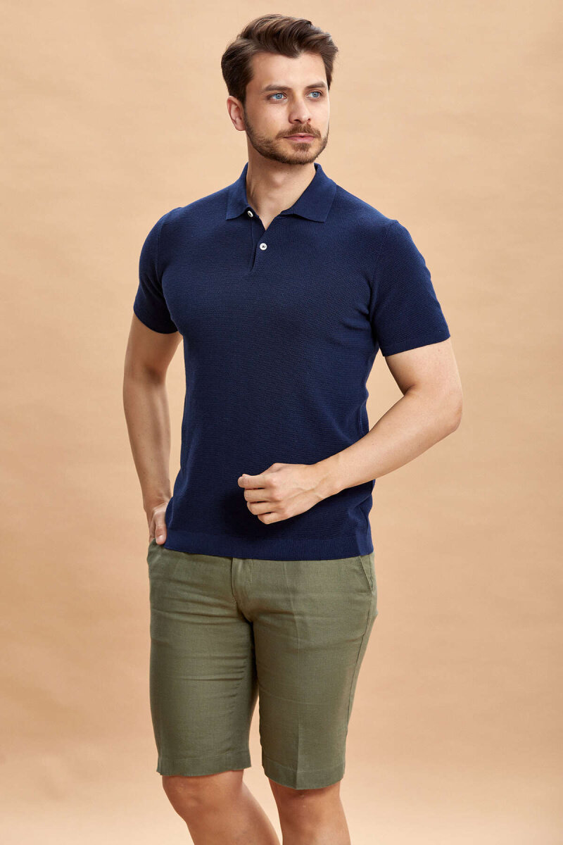 Navy Blue Polo Knitwear T-Shirt - 3
