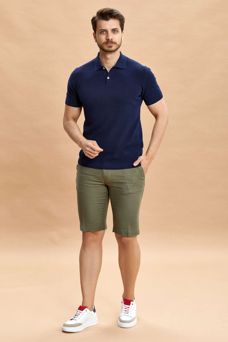 Navy Blue Polo Knitwear T-Shirt - 4