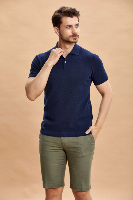 Navy Blue Polo Knitwear T-Shirt - 5