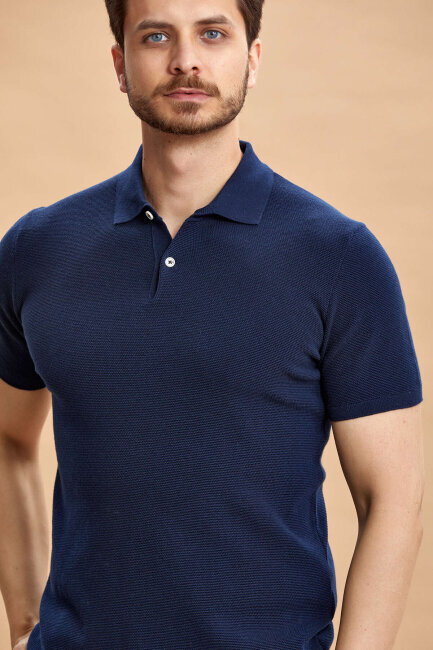 Navy Blue Polo Knitwear T-Shirt - 6