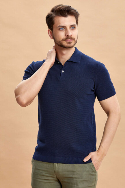 Navy Blue Polo Knitwear T-Shirt - 7