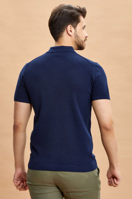 Navy Blue Polo Knitwear T-Shirt - 8