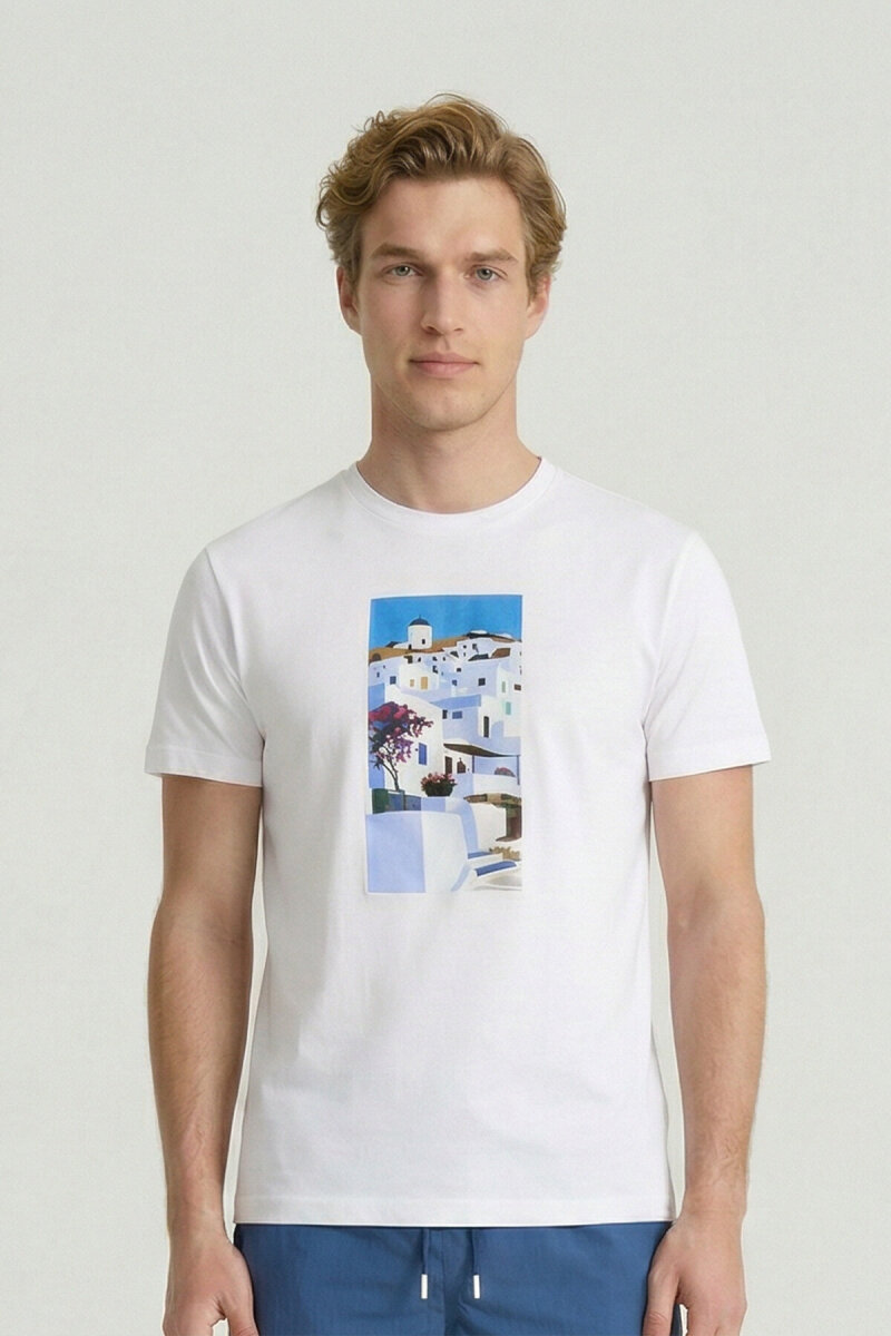 Beyaz %100 Pamuk Baskılı Tişört