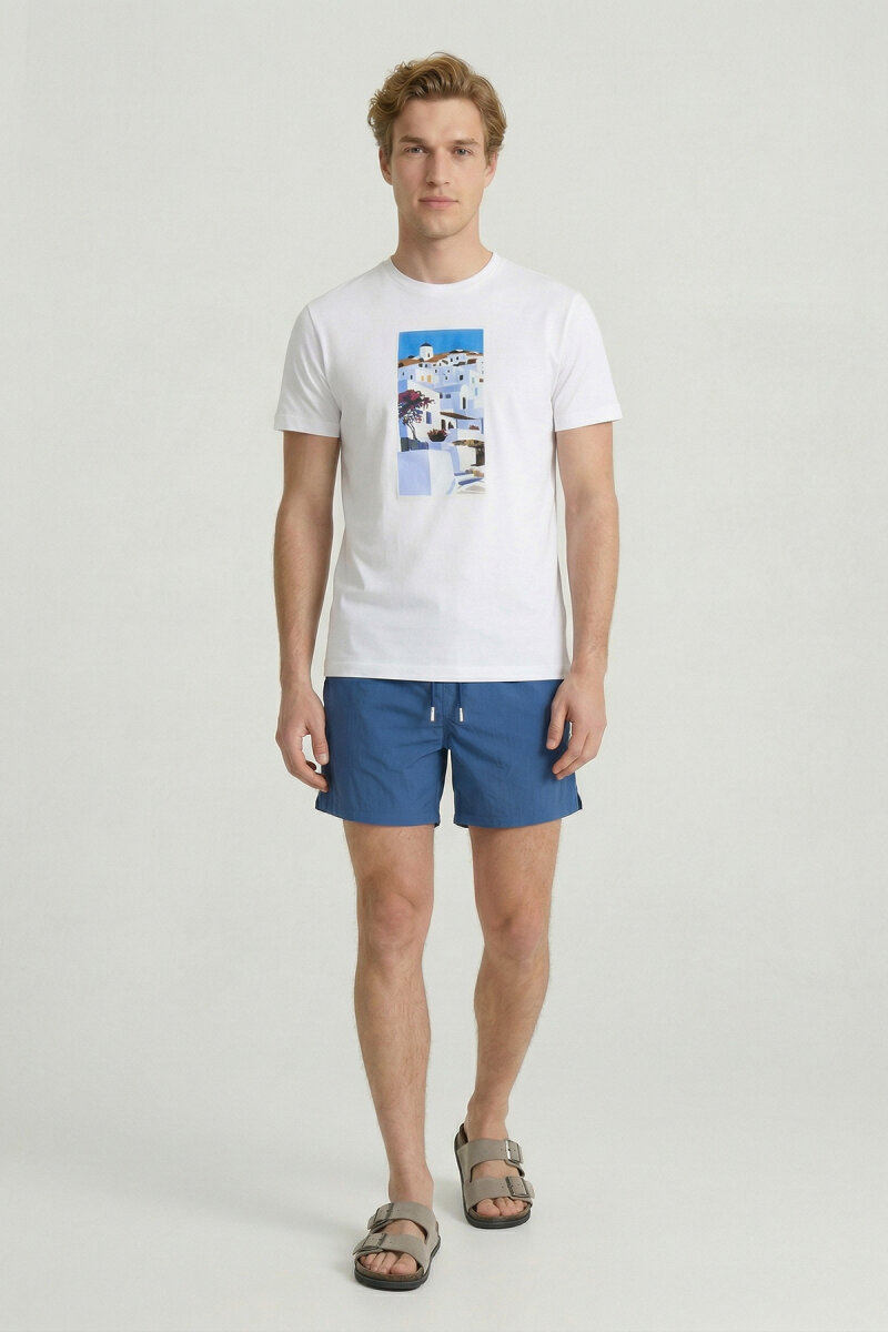 Beyaz %100 Pamuk Baskılı Tişört - 5