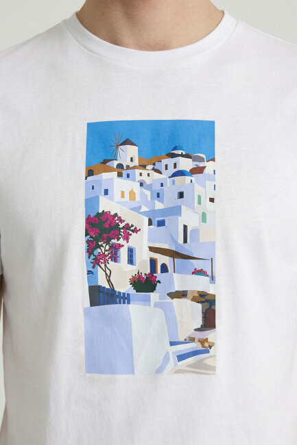 Beyaz %100 Pamuk Baskılı Tişört - 3