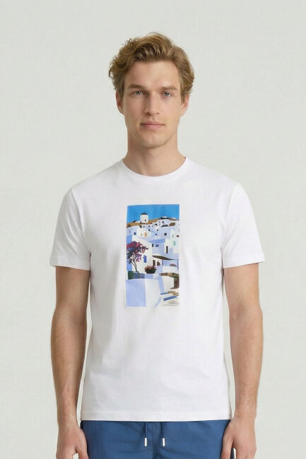 Beyaz %100 Pamuk Baskılı Tişört - 1