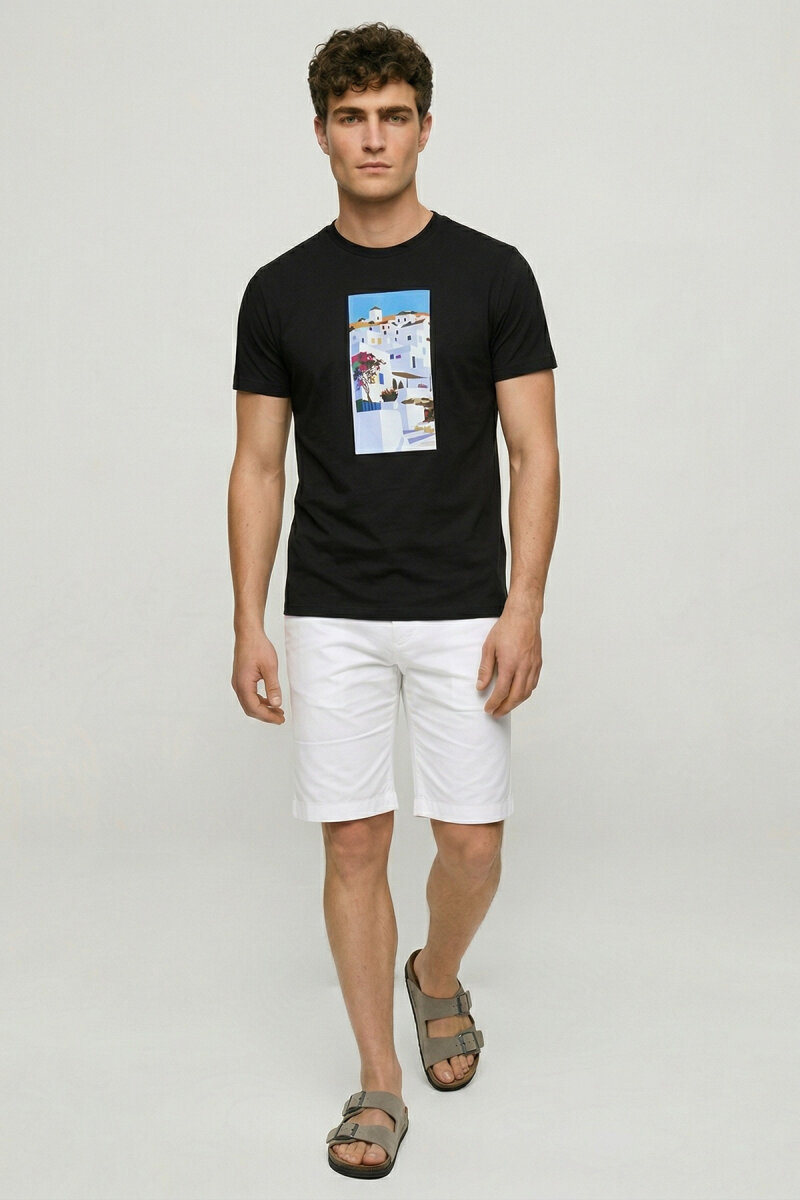 Siyah %100 Pamuk Baskılı Tişört (1)