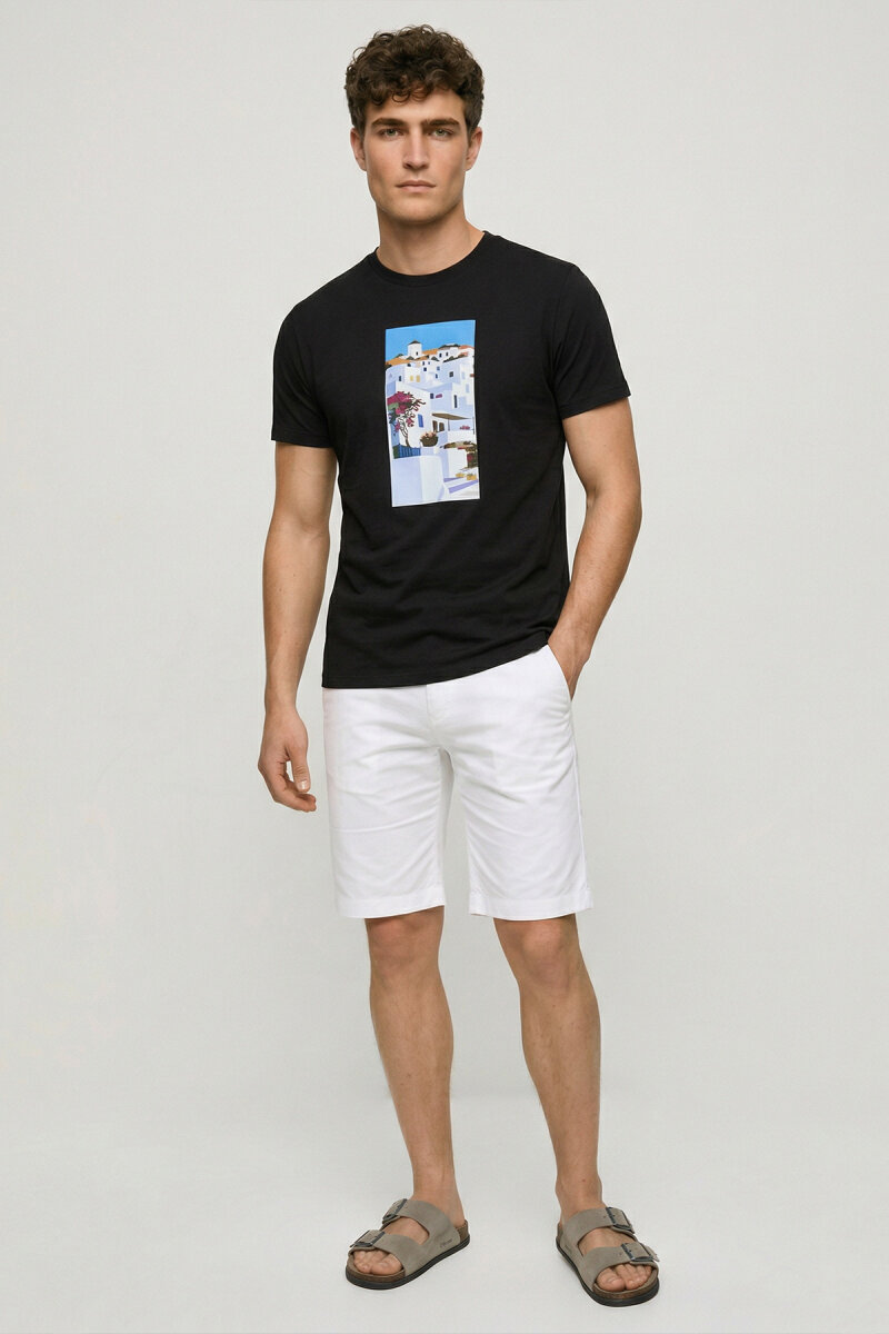 Siyah %100 Pamuk Baskılı Tişört - 5