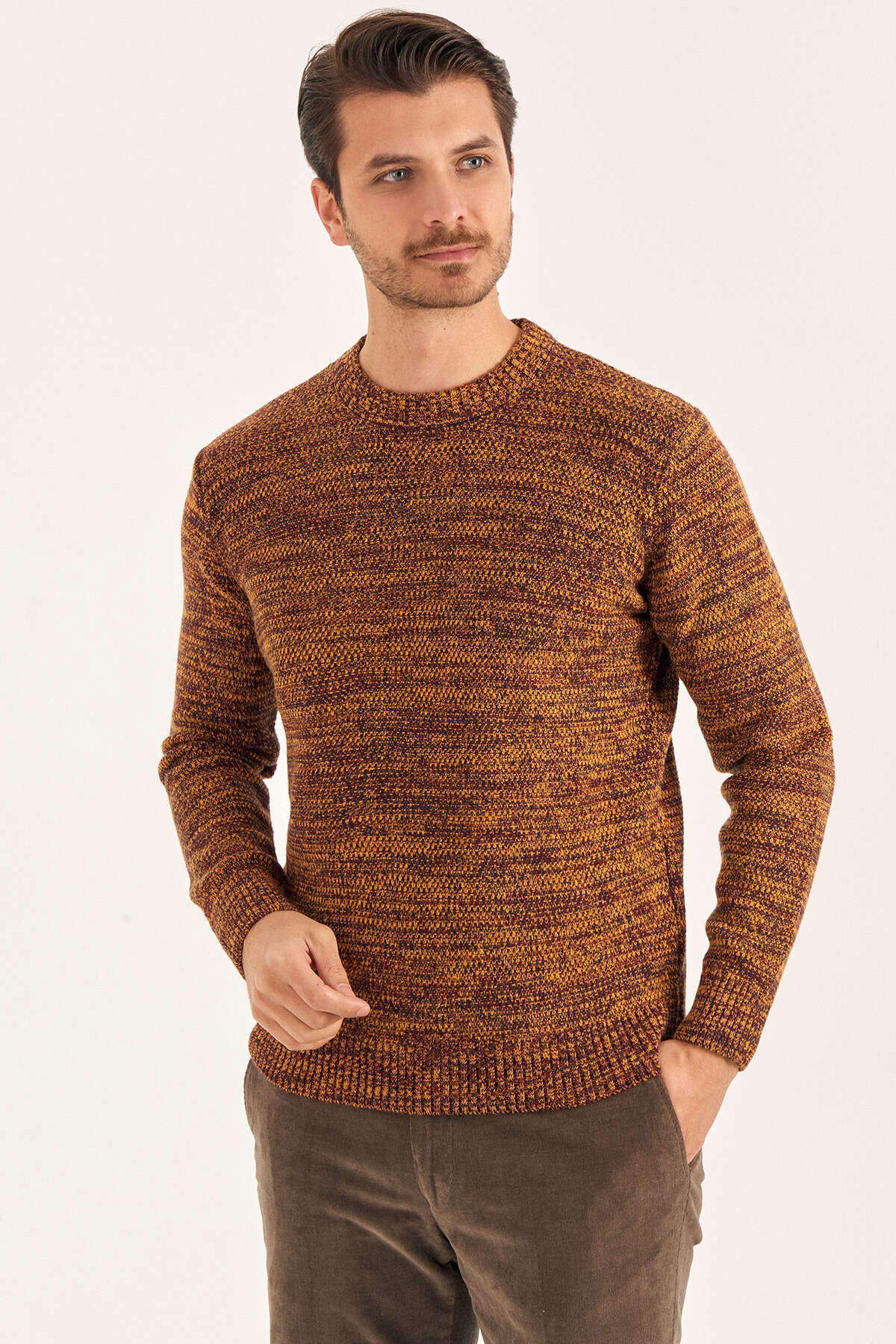 Orange Wool Crew Neck Sweater - 1