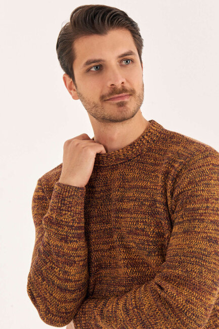 Oranj Yünlü Bisiklet Yaka Kazak - 4