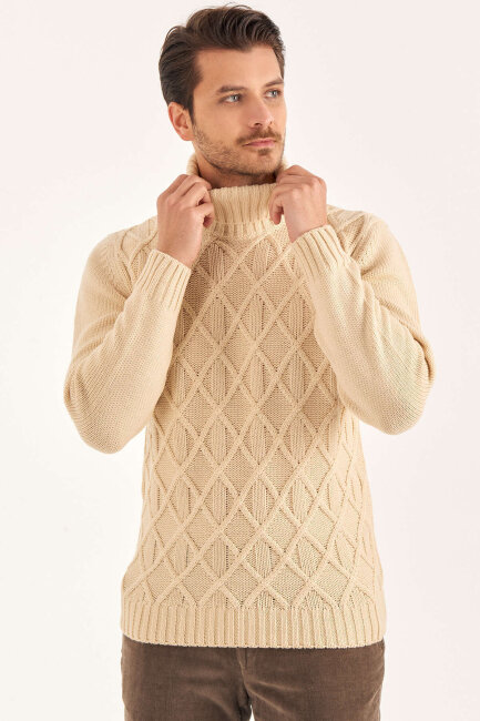 Beige Wool Turtleneck Sweater - 2