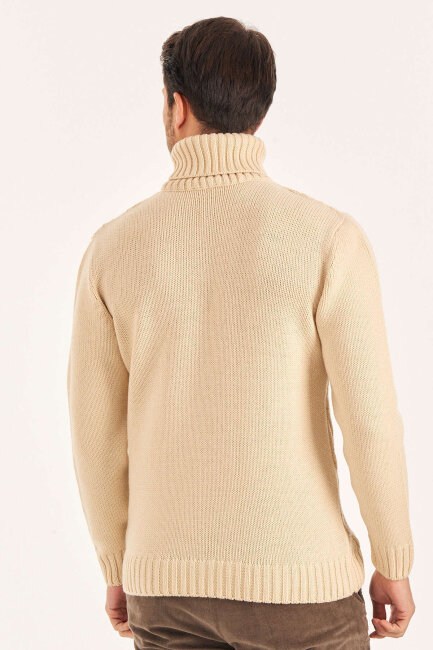 Beige Wool Turtleneck Sweater - 5