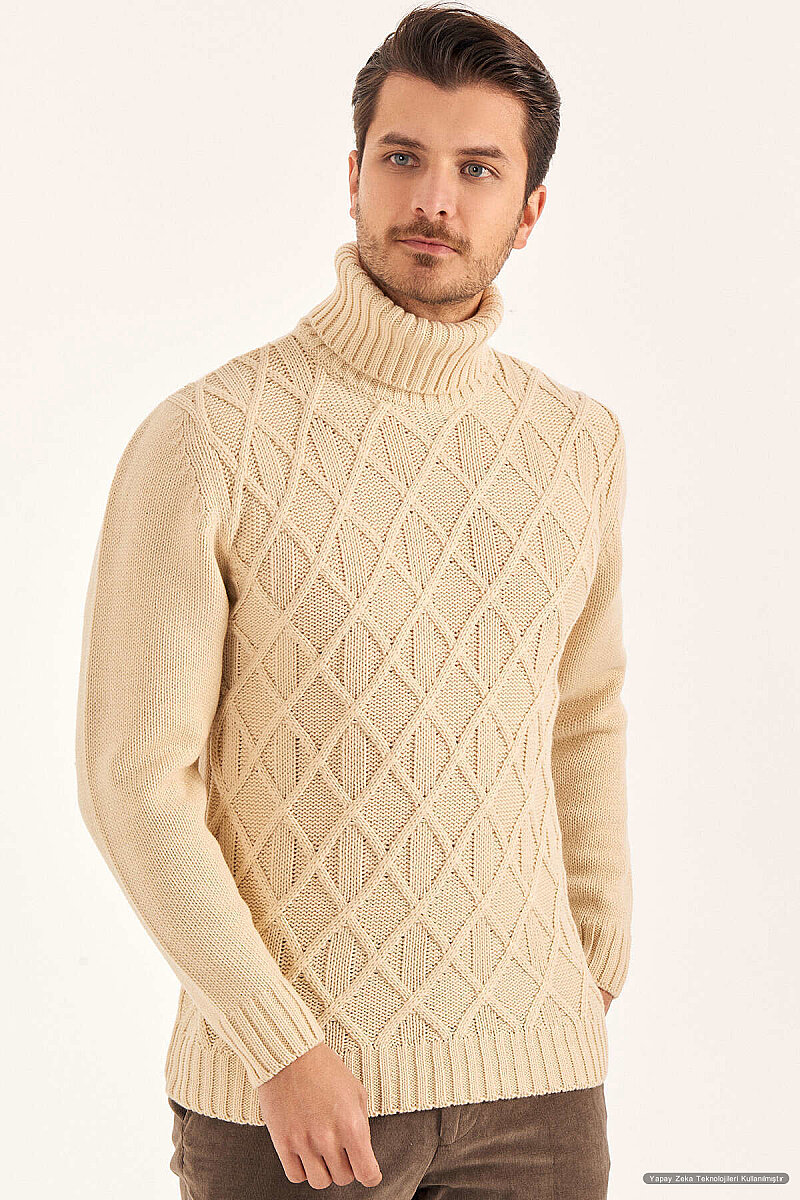 Beige Wool Turtleneck Sweater