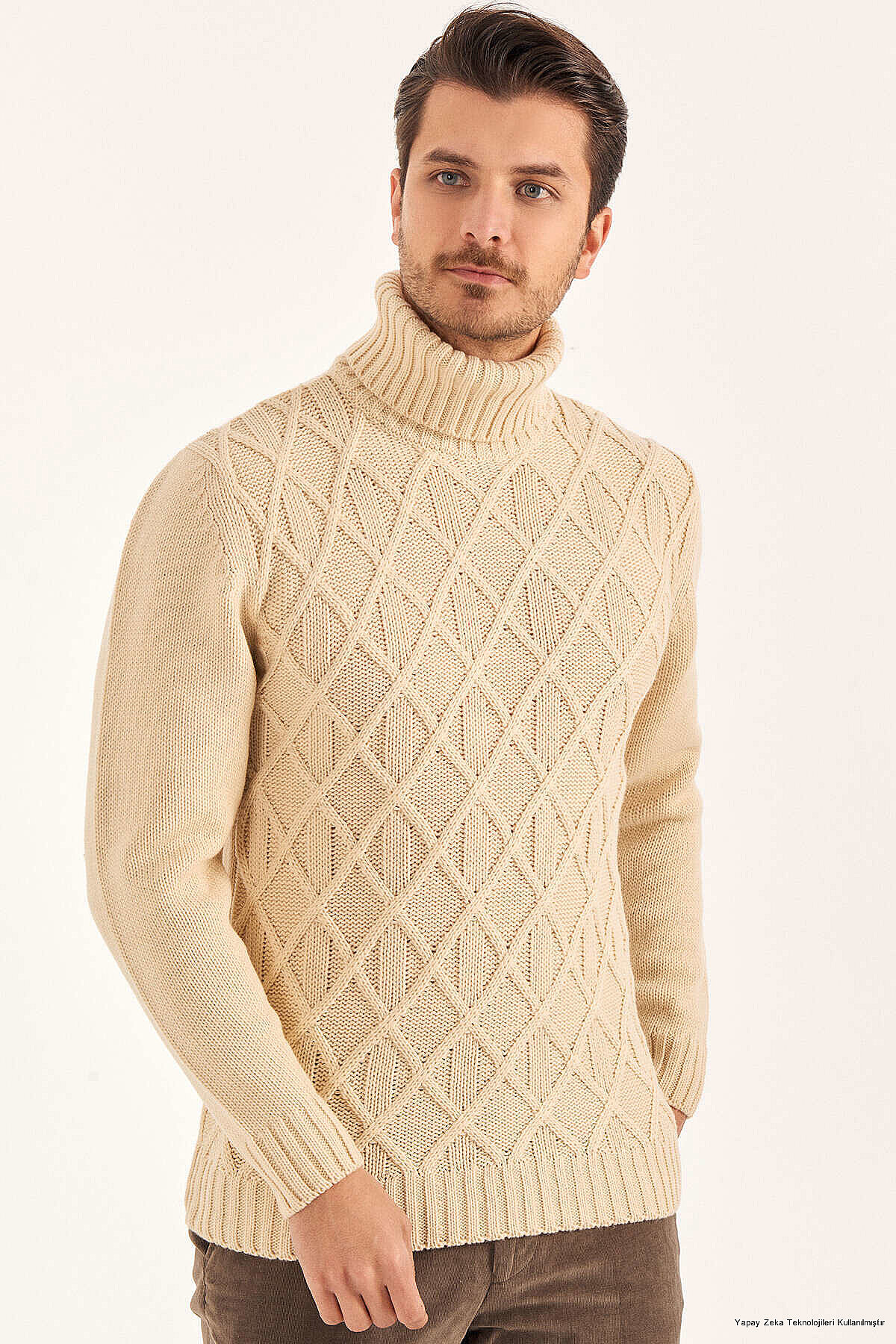 Beige Wool Turtleneck Sweater - 1