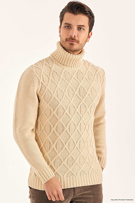 Beige Wool Turtleneck Sweater - 1