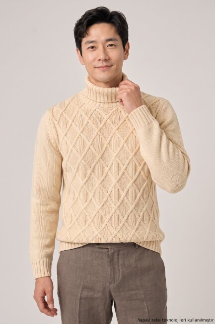 Beige Wool Turtleneck Sweater - 2