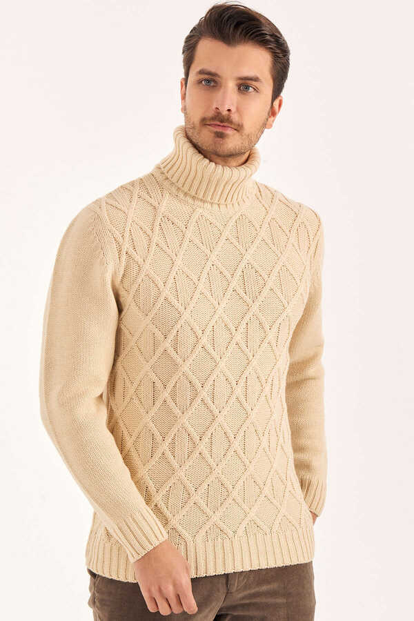 Beige Wool Turtleneck Sweater - 1