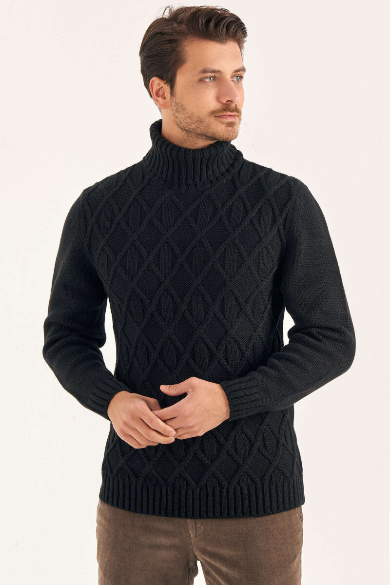 Black Wool Turtleneck Sweater - 2