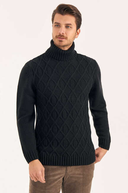 Black Wool Turtleneck Sweater - 1