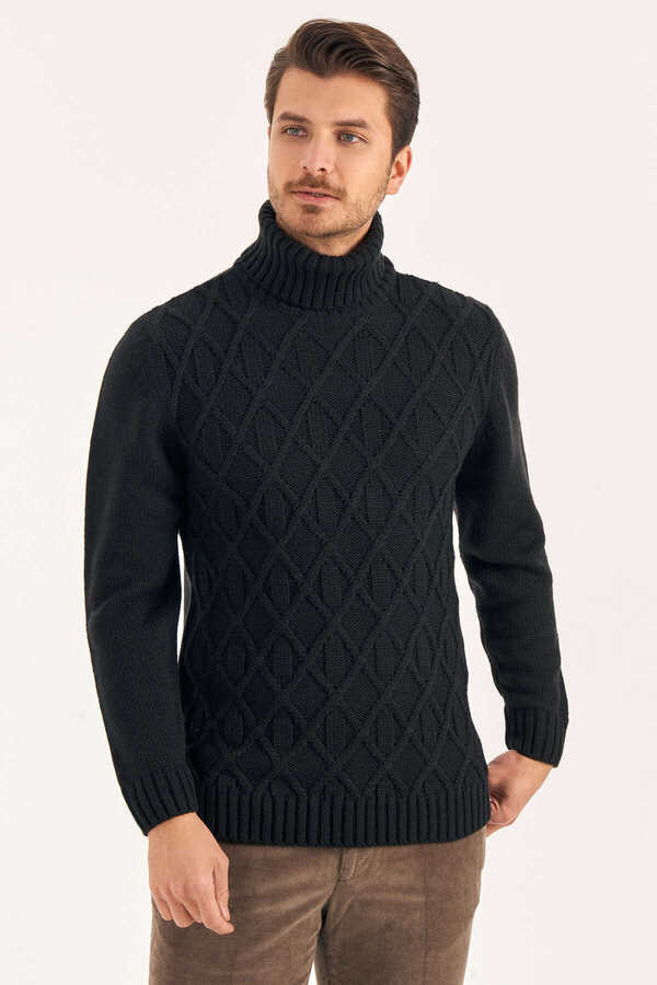 Black Wool Turtleneck Sweater - 1