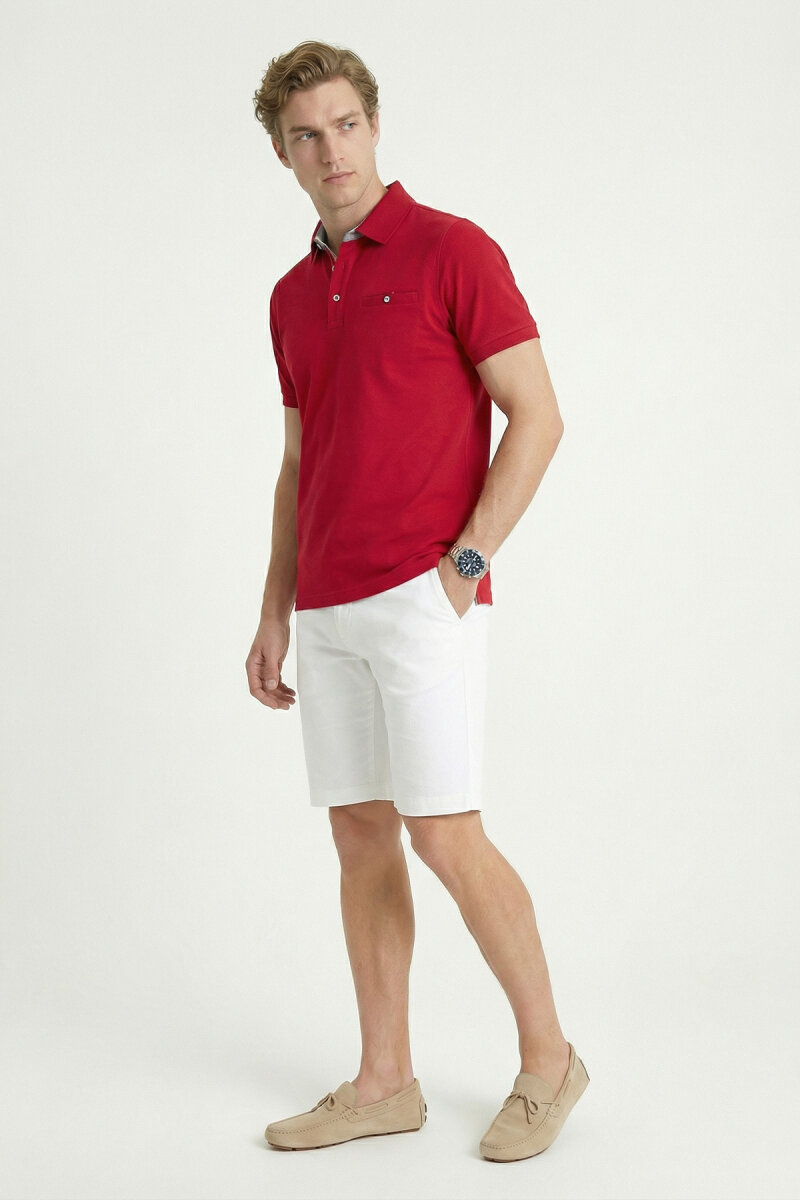 Bordo %100 Pamuk Polo Tişört - 3