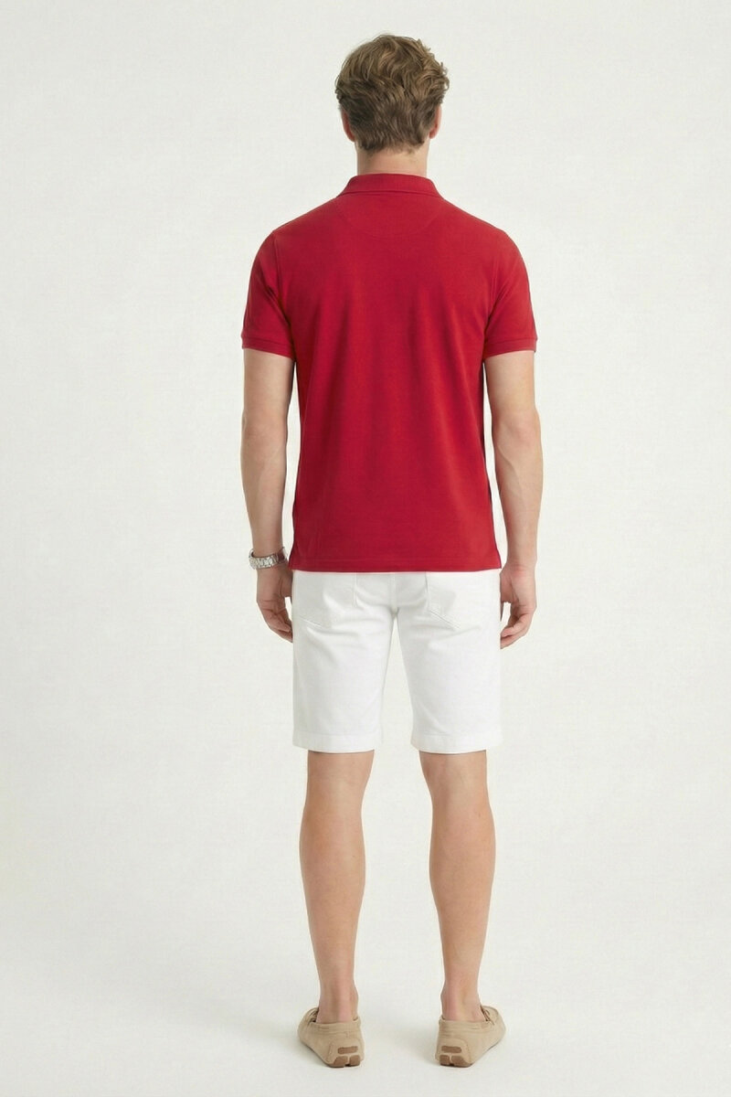 Bordo %100 Pamuk Polo Tişört - 7