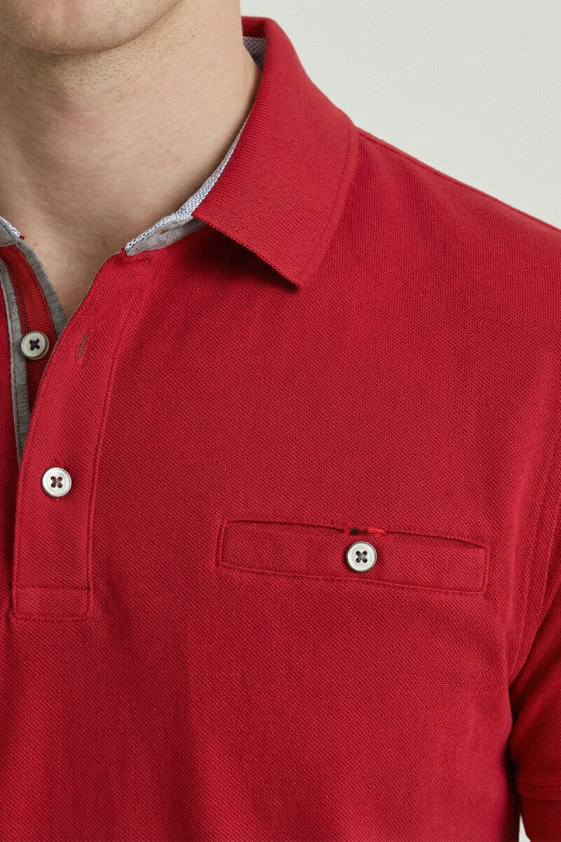 Bordo %100 Pamuk Polo Tişört - 4