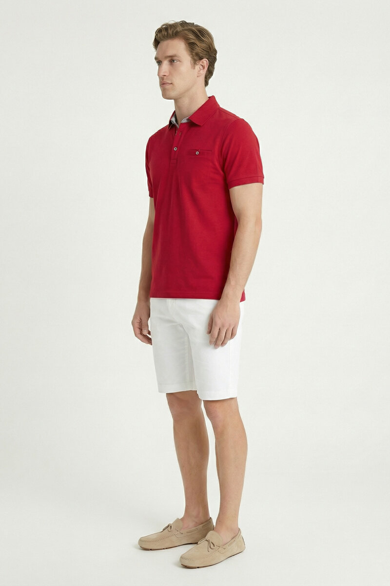 Bordo %100 Pamuk Polo Tişört - 4