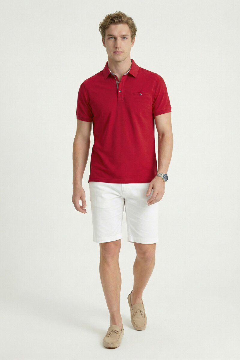 Bordo %100 Pamuk Polo Tişört - 5