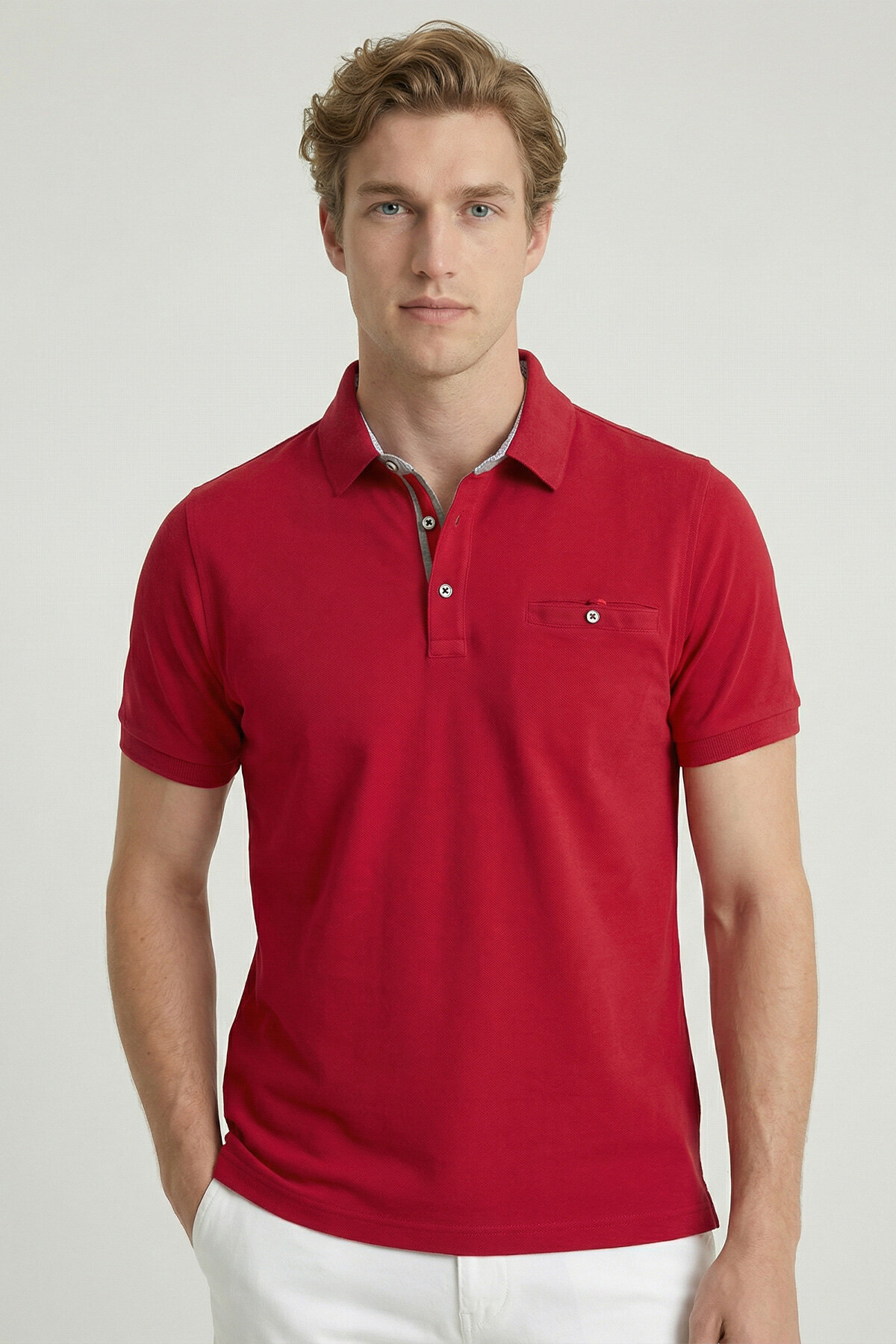 Bordo %100 Pamuk Polo Tişört - 1