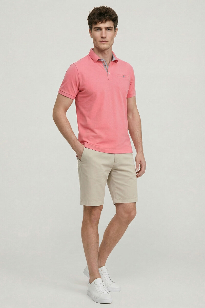 Pembe %100 Pamuk Polo Tişört - 2