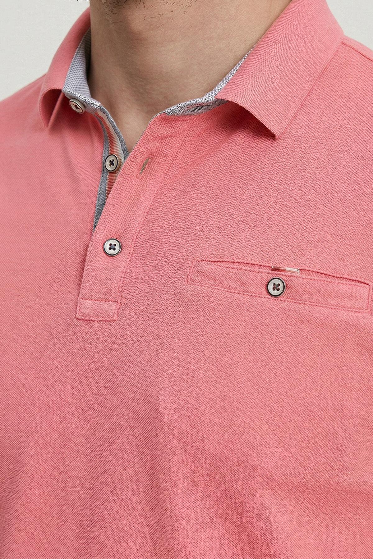Pembe %100 Pamuk Polo Tişört - 3