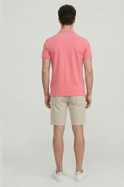 Pembe %100 Pamuk Polo Tişört - 6