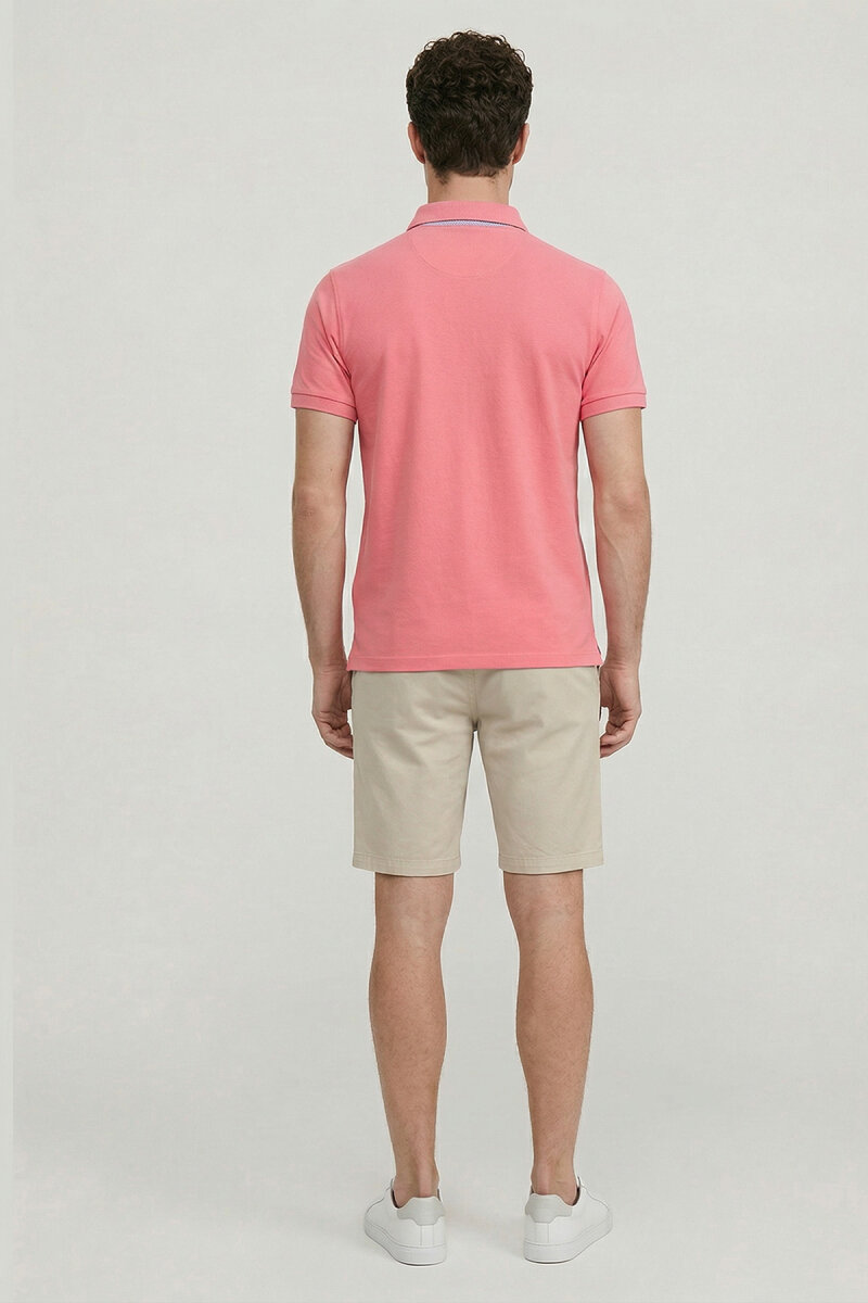 Pembe %100 Pamuk Polo Tişört - 6