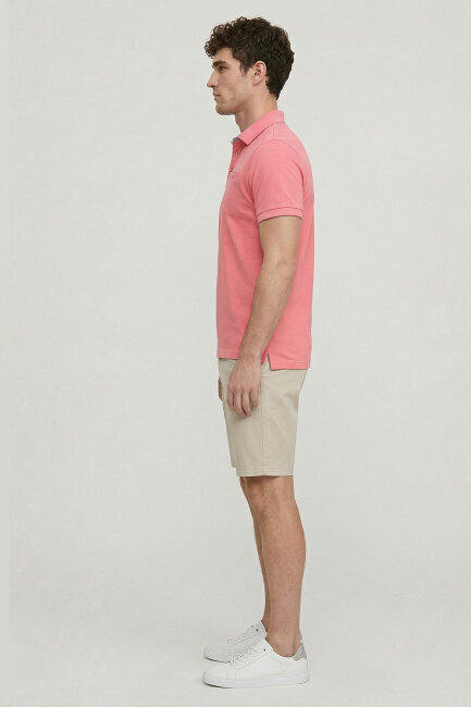 Pembe %100 Pamuk Polo Tişört - 4