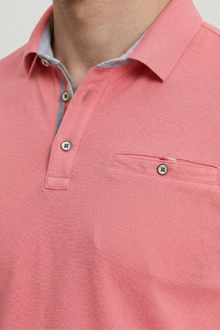 Pembe %100 Pamuk Polo Tişört - 3