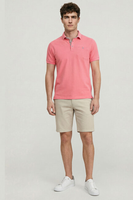 Pembe %100 Pamuk Polo Tişört - 5