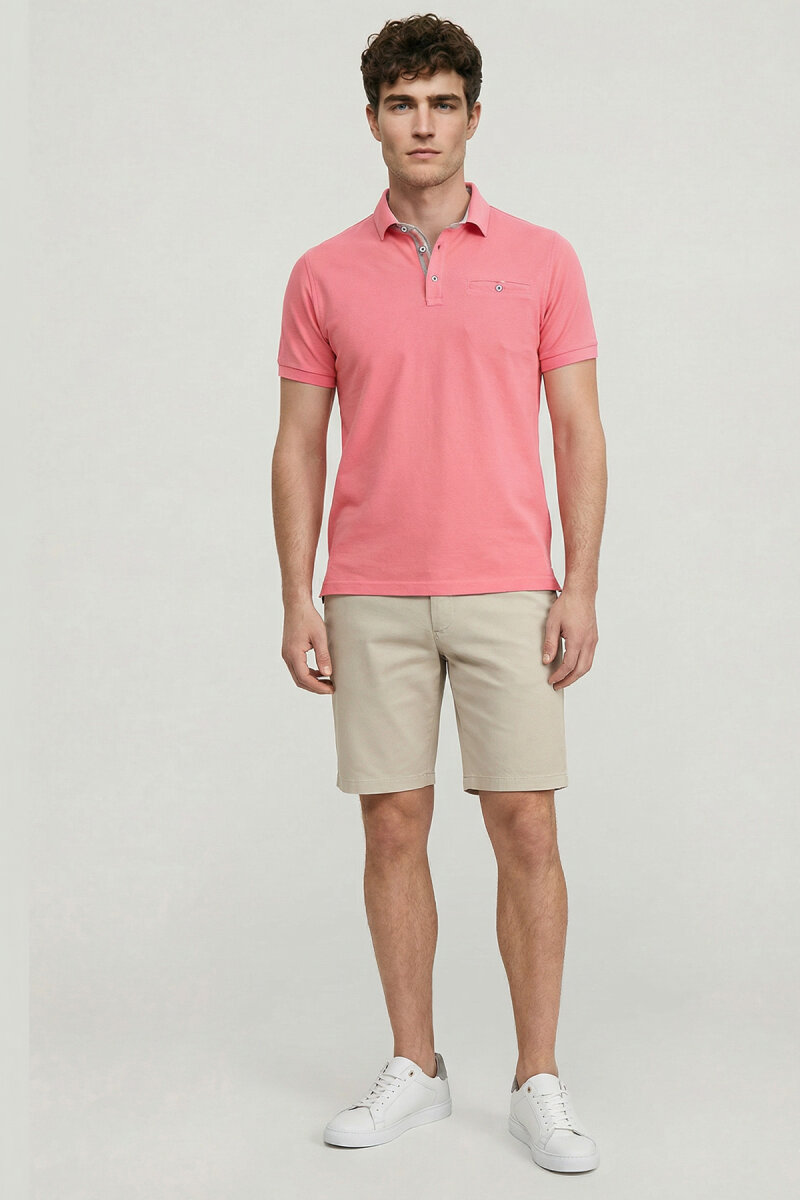 Pembe %100 Pamuk Polo Tişört - 5