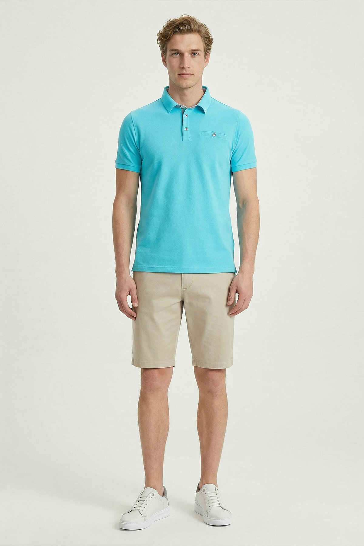 Turkuaz %100 Pamuk Polo Tişört - 5