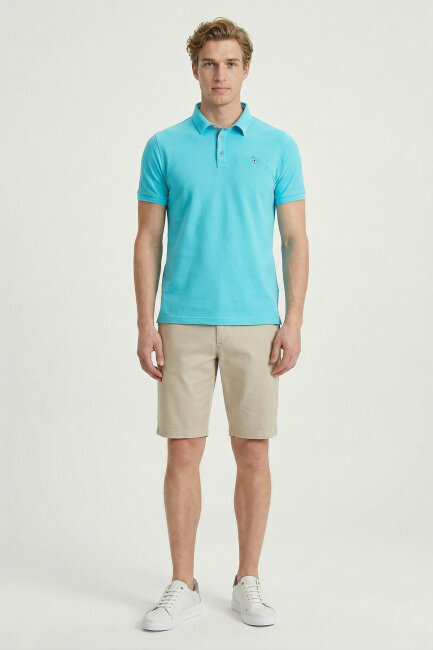 Turkuaz %100 Pamuk Polo Tişört - 5