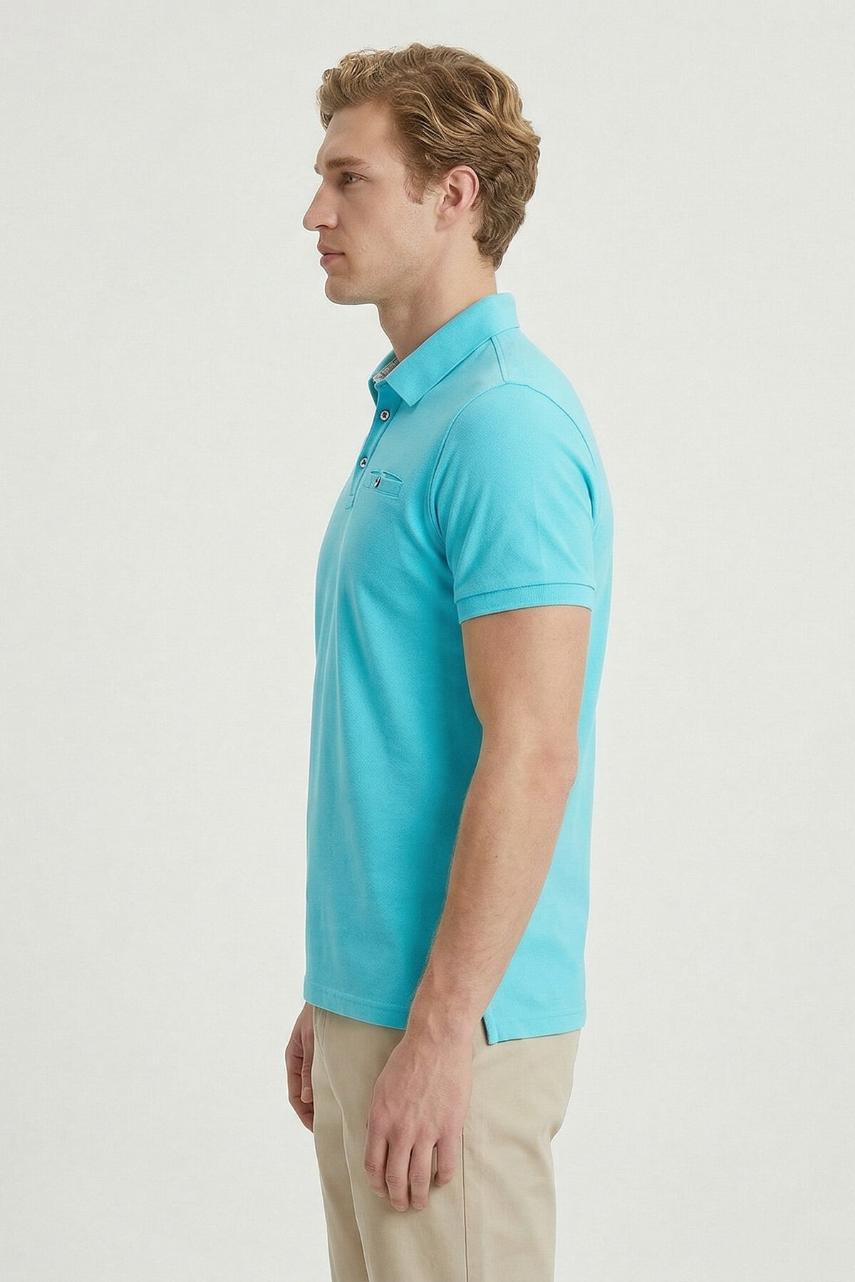 Turkuaz %100 Pamuk Polo Tişört - 4