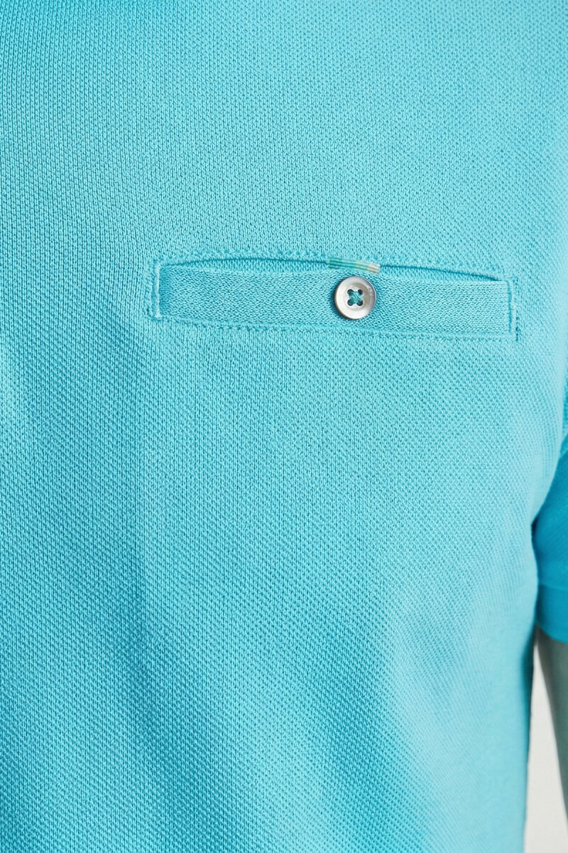 Turkuaz %100 Pamuk Polo Tişört - 3