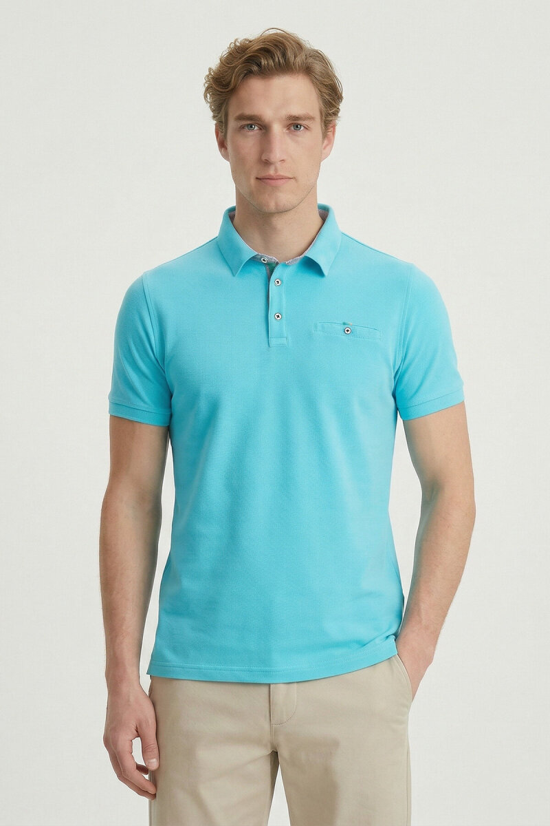 Turquoise 100% Cotton Polo T-shirt