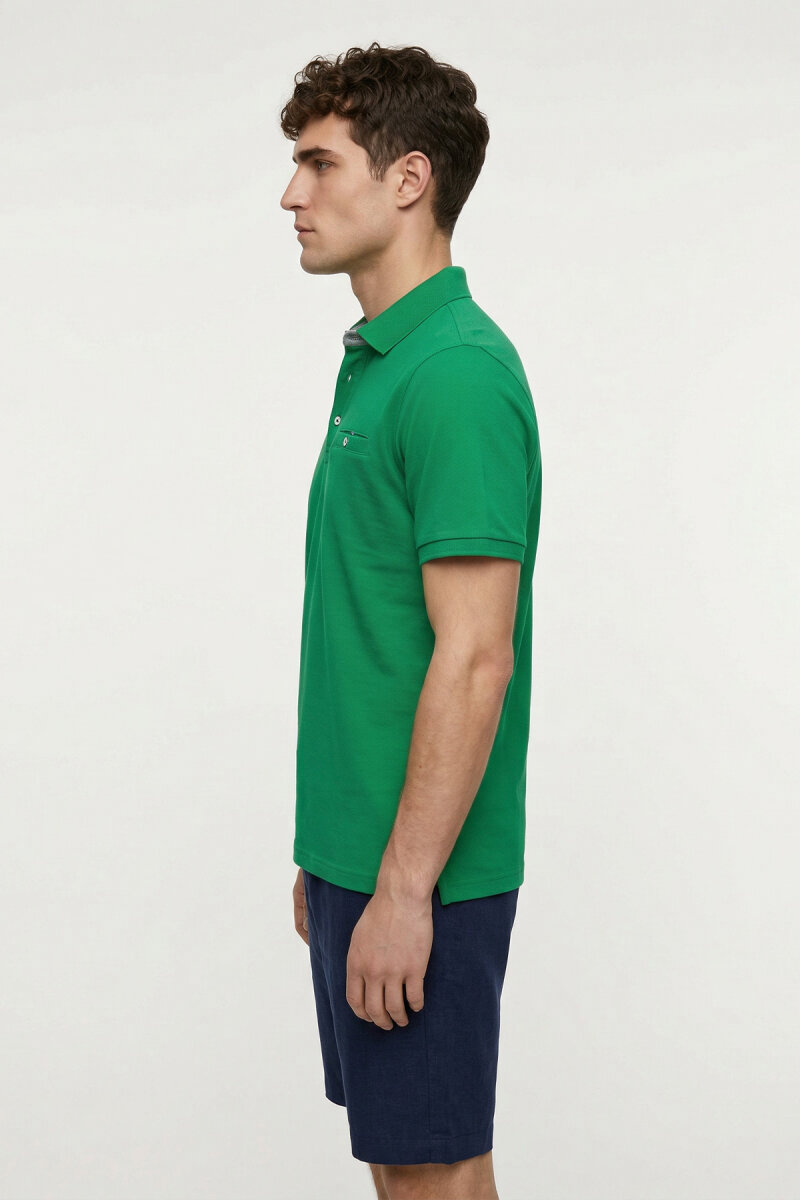 Yeşil %100 Pamuk Polo Tişört - 4