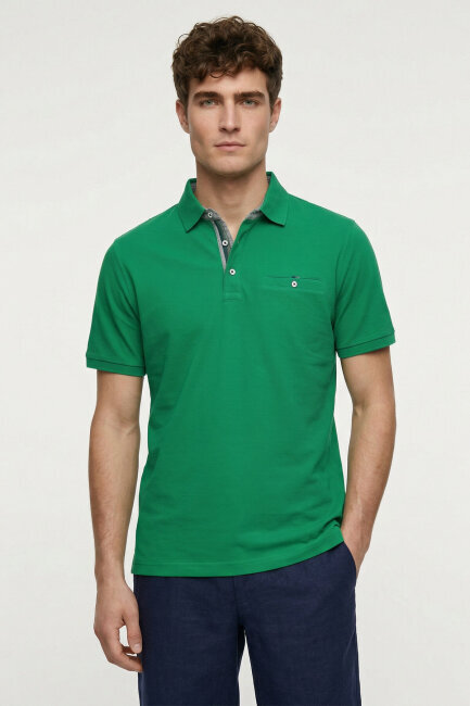 Yeşil %100 Pamuk Polo Tişört - 1