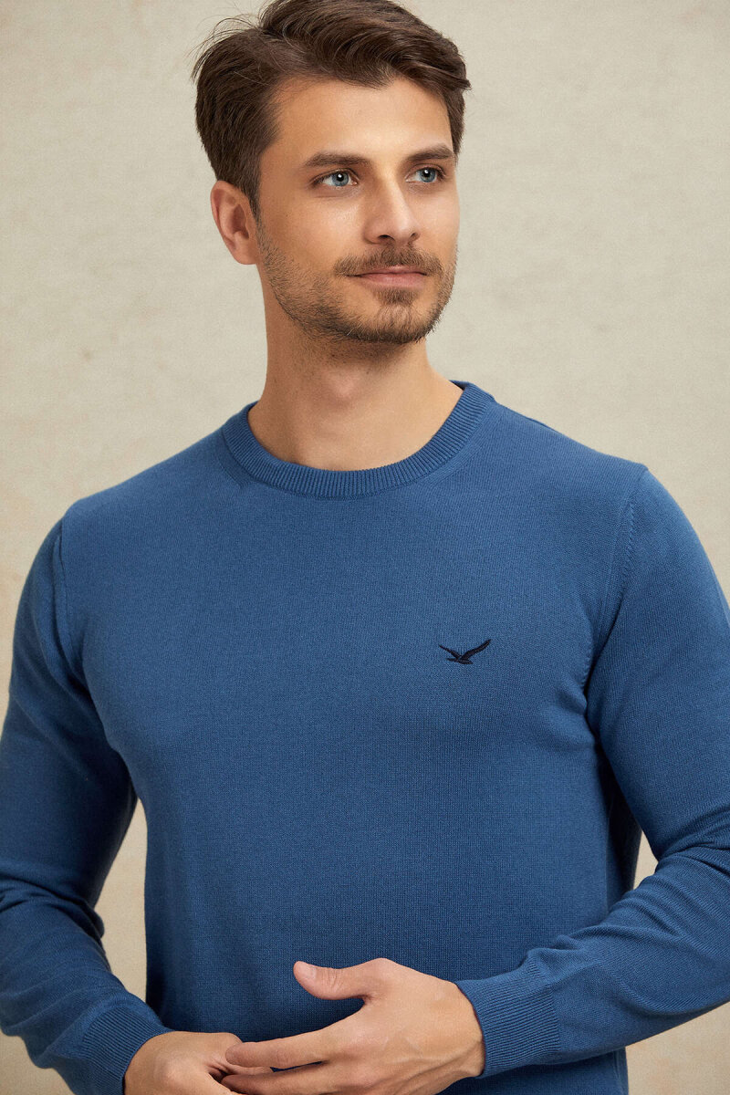 Dark Blue 100% Cotton Round Neck Sweater (1)