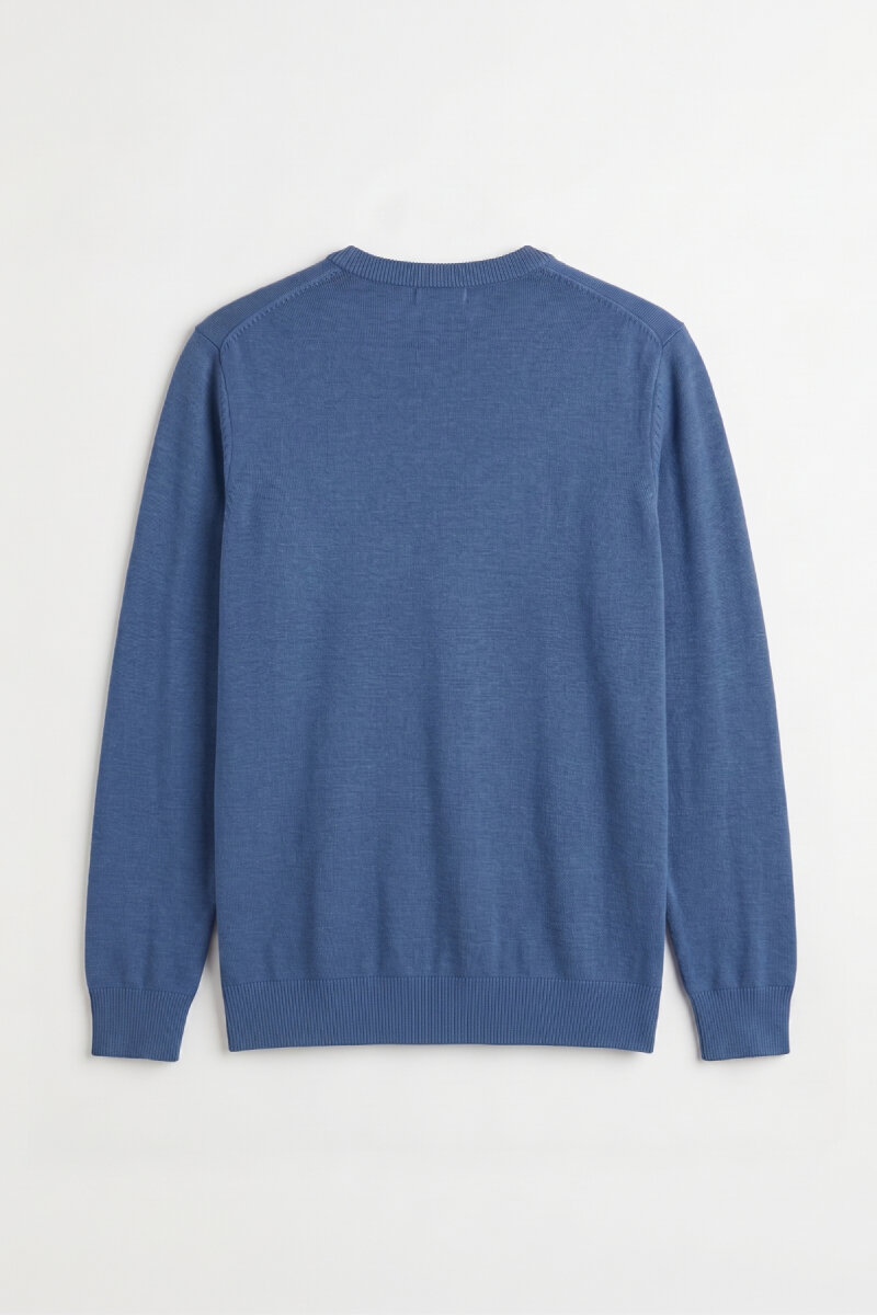Dark Blue 100% Cotton Round Neck Sweater - 4