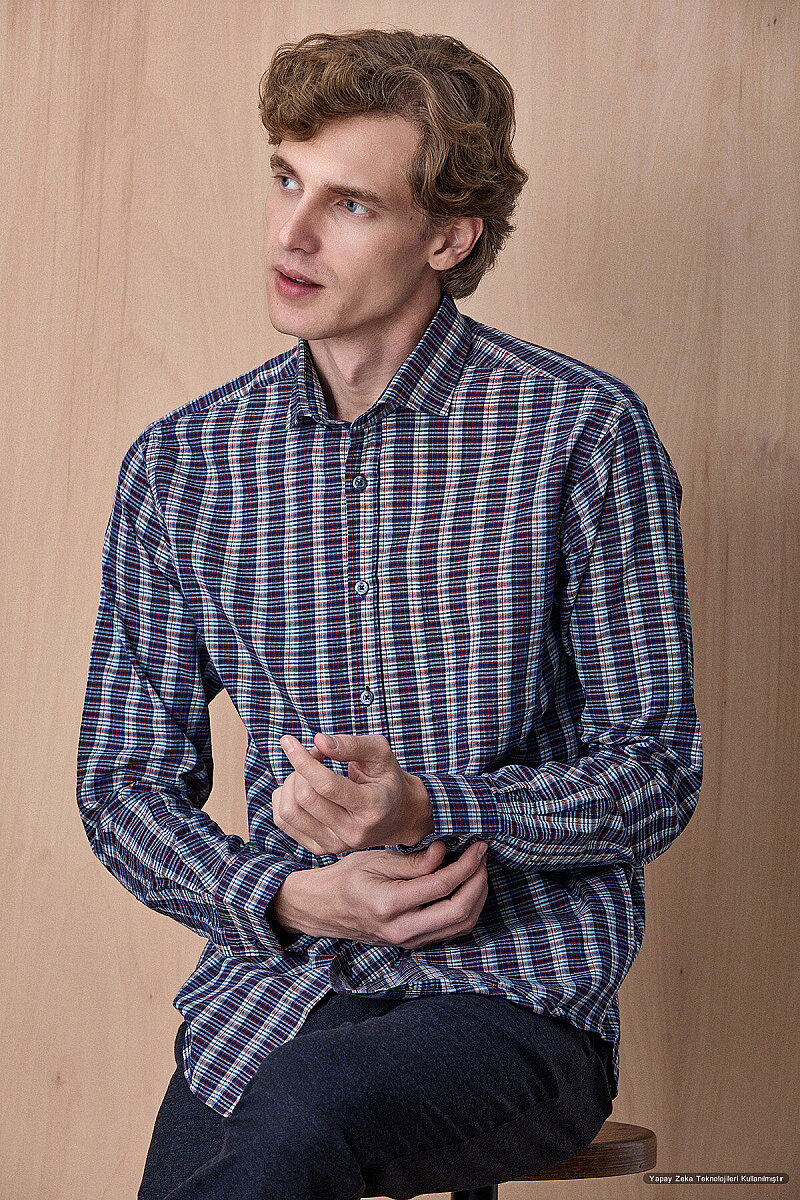 Lacivert %100 Pamuk Gömlek