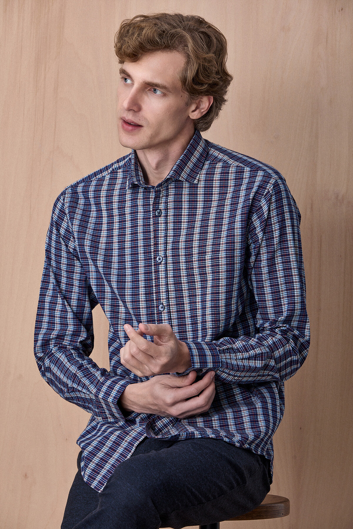 Lacivert %100 Pamuk Gömlek - 1