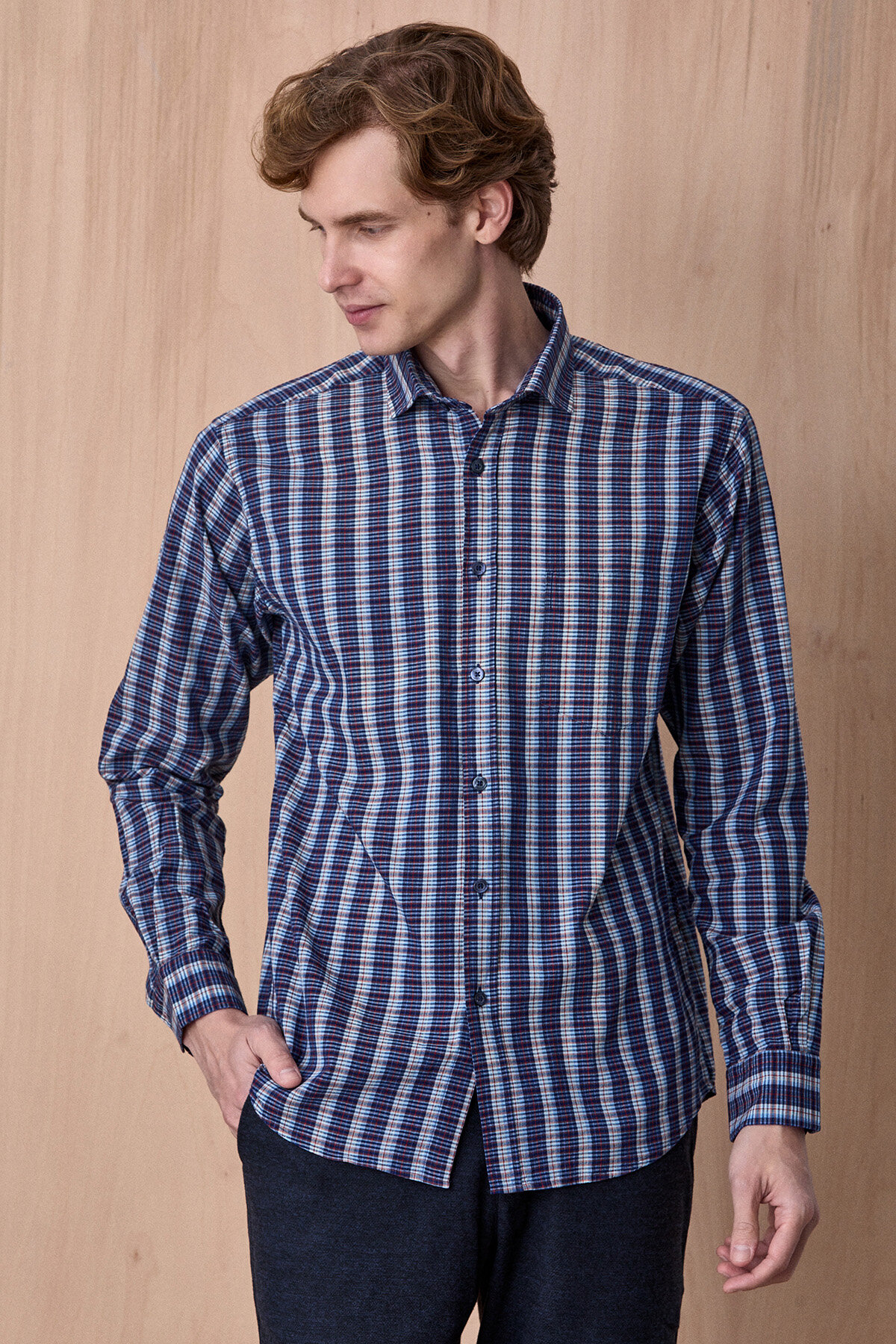 Lacivert %100 Pamuk Gömlek - 4